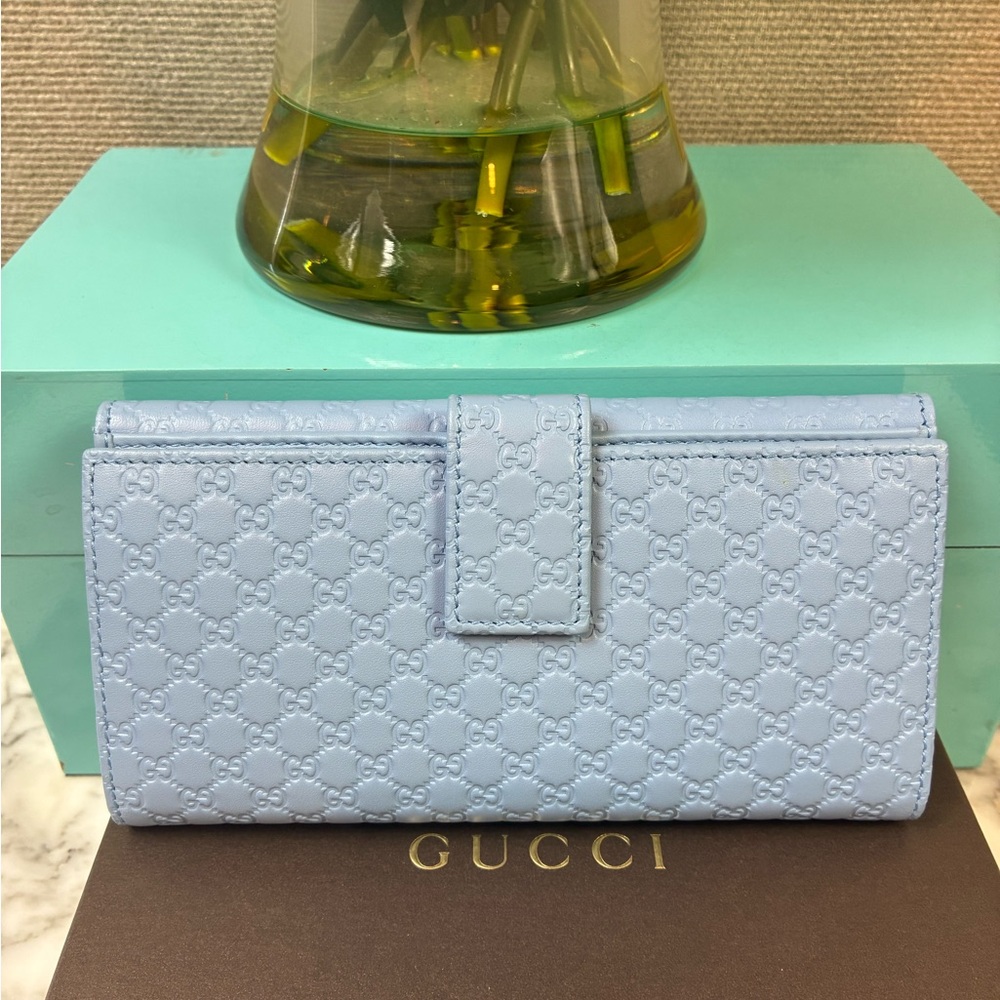 Gucci Micro Guccissima Light Blue GG Leather Multi Pocket Wallet NWOT Authentic - Picture 6 of 14